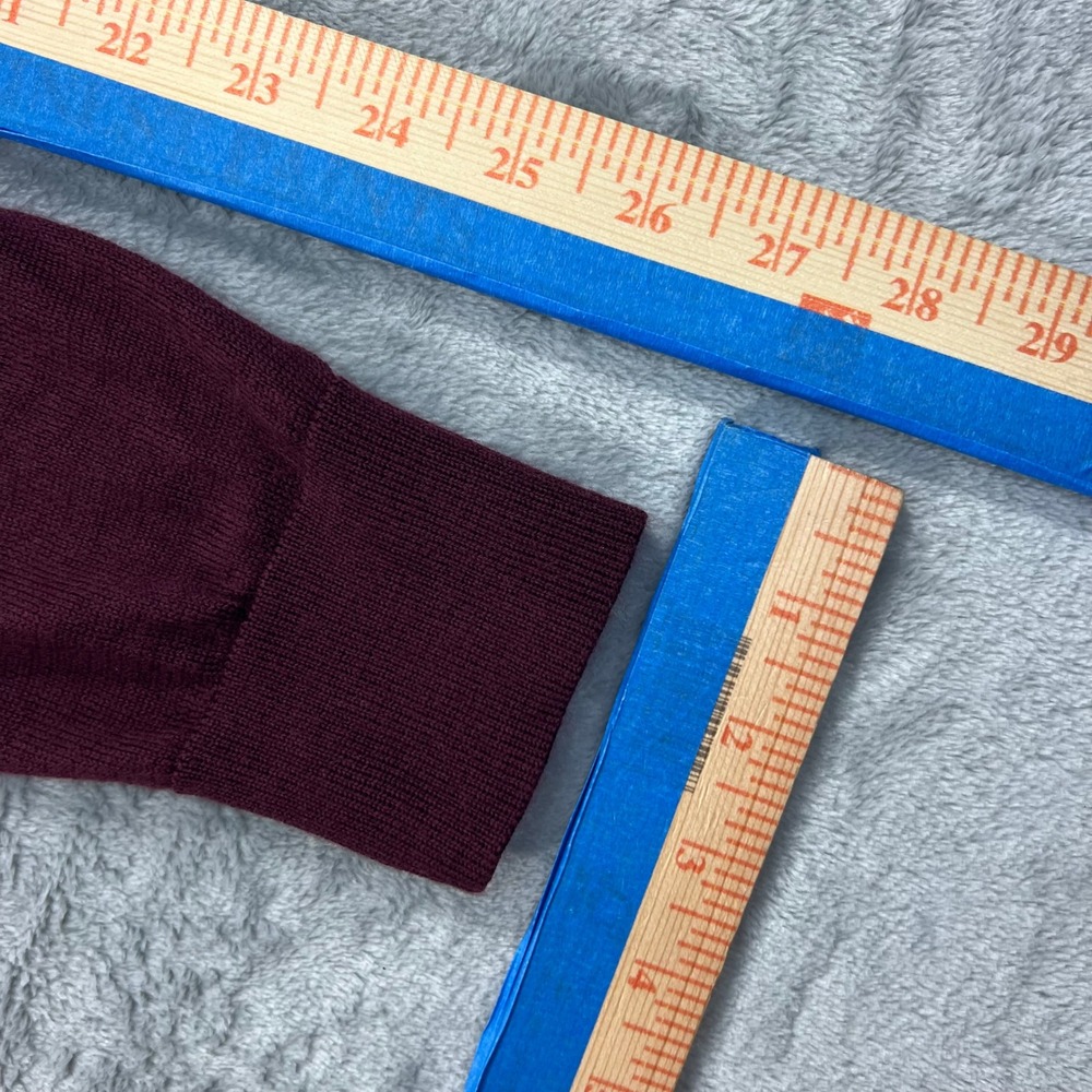 EXPRESS Crewneck Sweater Mens Medium Burgundy Maroon 100 Merino Wool .5" Hole - Picture 13 of 16